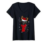 Femme Black Lab Labrador Pyjama Lumineux pour Chien Motif Sapin de Noël T-Shirt avec Col en V