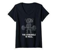 Femme Black Labrador Gym Rat Deadlift Struggle est Une Vraie Lutte Entre Maman et Papa T-Shirt avec Col en V