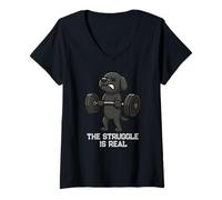 Femme Black Labrador Struggle est Un Vrai défi de Gymnastique pour Les Rats, Le soulevé de Terre, Maman et Papa T-Shirt avec Col en V