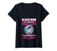Femme Black Mom A Sons First Love A Daughters First Friend T-Shirt avec Col en V