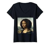 Femme Black Mona Lisa Black History Month Afro Afro-américain T-Shirt avec Col en V