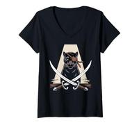 Femme Black Panther Pirate Skull Crossbones Black Panther pour Enfants T-Shirt avec Col en V