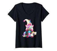 Femme Black Pride Unicorn for Afro American Women Melanin GNOME T-Shirt avec Col en V