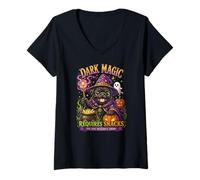 Femme Black Pug Wizard Halloween Dark Magic nécessite des T-Shirt avec Col en V