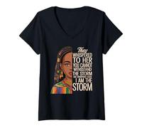 Femme Black Queen I Am The Storm Empowerment African Heritage T-Shirt avec Col en V