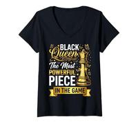 Femme Black Queen The Most Powerful Piece in The Game T-Shirt avec Col en V