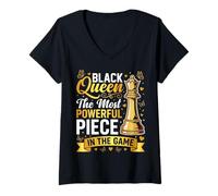 Femme Black Queen The Most Powerful Piece in The Game T-Shirt avec Col en V
