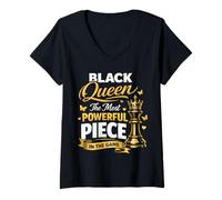 Femme Black Queen The Most Powerful Piece in The Game T-Shirt avec Col en V