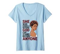 Femme Black Woman Pride, Foi chrétienne Afro-américaine T-Shirt avec Col en V