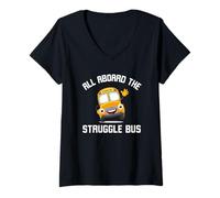 Femme Blague Amusante All Aboard The Struggle Bus T-Shirt avec Col en V