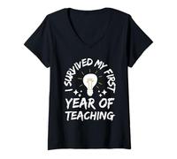 Femme Blague amusante avec inscription « I Survived My First Year Of Teaching » T-Shirt avec Col en V