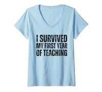 Femme Blague amusante avec inscription « I Survived My First Year Of Teaching » T-Shirt avec Col en V
