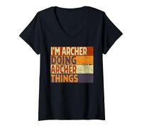 Femme Blague d'anniversaire Amusante avec Inscription « I'm Archer Doing Archer Things » T-Shirt avec Col en V