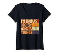 Femme Blague d'anniversaire Amusante avec Inscription « I'm Thomas Doing Thomas Things » T-Shirt avec Col en V