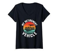 Femme Blague de départ à la retraite du propriétaire de bateau ponton de mon véhicule de retraite T-Shirt avec Col en V