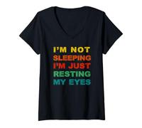 Femme Blague drôle Maman Papa Je ne Dors Pas, Je Repose Juste Les Yeux T-Shirt avec Col en V