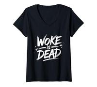 Femme Blague Humoristique Woke is Dead T-Shirt avec Col en V