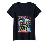 Femme Blagues de chimie drôles sujet scolaire chimiste professeur de sciences T-Shirt avec Col en V