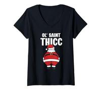 Femme Blagues de Noël drôles Père Noël Gag OL' Saint Thicc T-Shirt avec Col en V