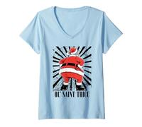 Femme Blagues de Noël drôles Père Noël Gag OL' Saint Thicc T-Shirt avec Col en V