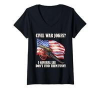 Femme Blagues sur la Guerre Civile Robert E Lee Drapeau américain Histoire Humour Général T-Shirt avec Col en V