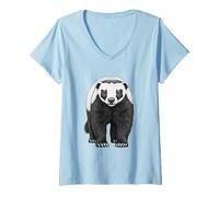 Femme Blaireau eurasien, Faune Sauvage, Amoureux de la Nature, Crayon réaliste T-Shirt avec Col en V