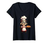 Femme Blaireau pizzaïolo avec Toque et Tablier T-Shirt avec Col en V