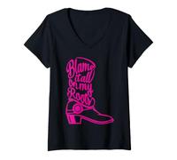 Femme Blame It All on My Roots Bottes de Campagne Rose T-Shirt avec Col en V