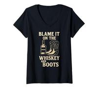 Femme Blame It on The Whiskey and Boots, T-Shirt Humoristique de Musique Country T-Shirt avec Col en V
