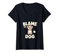 Femme Blame The Dog Fart Humour Blague T-Shirt avec Col en V