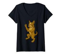 Femme Blason de chien Boston Terrier fantaisie héraldique médiéval T-Shirt avec Col en V