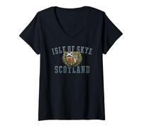 Femme Blason de l'île de Skye Scotland Aged T-Shirt avec Col en V