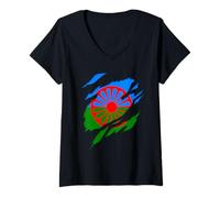 Femme Blason et Drapeau Gitan, Romani, calé, Design 3D T-Shirt avec Col en V