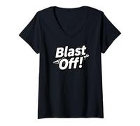 Femme Blast Off! Rocket Ship Space Launch Design T-Shirt avec Col en V