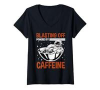 Femme Blasting Off, alimenté par Caffeine Space Coffee T-Shirt avec Col en V
