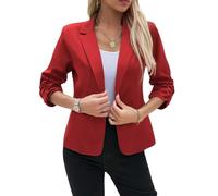 Femme Blazer Blazer À Manches 3/4 Froncées pour Femme Poches À Un Bouton Blazers De Costume Ouvert sur Le Devant Veste Courte Légère Veste Élégante Décontractée pour Le Bureau Haut Rouge Ta