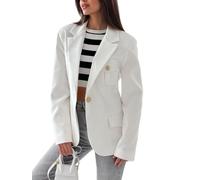 Femme Blazer Blazer Croisé pour Femme Coupe Slim Style Militaire Classique Revers Cranté Bouton Doré Manteau De Travail Élégant Formel Automne Blanc Taille S