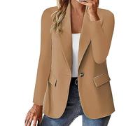 Femme Blazer Slim Fit Élégant à Manches Longues Revers Business de Costume Tailleur Bureau Chic Blazer Élégant Col Revers Devant Ouvert d'affaires Invités De Mariage Costume Veste (Khaki, M)