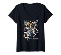 Femme Bleach Group Collage Action Pose with Logo Anime T-Shirt avec Col en V