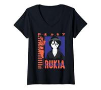 Femme Bleach Rukia Color Block Collage Classic Anime T-Shirt avec Col en V