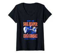 Femme Bleach Soul Reaper Ichigo Two Tone Retro Collage Anime T-Shirt avec Col en V