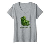 Femme Blending In - Alien vert dans un fauteuil drôle antisocial T-Shirt avec Col en V