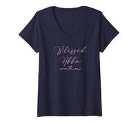 Femme Blessed Abba T-Shirt avec Col en V, Bleu Marine, XXL