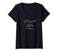 Femme Blessed Abba T-Shirt avec Col en V, Noir, XL