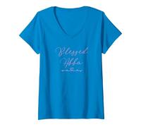 Femme Blessed Abba T-Shirt avec Col en V, Saphir, L