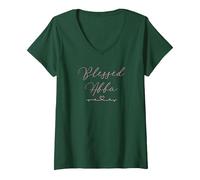 Femme Blessed Abba T-Shirt avec Col en V, Vert Forêt, M