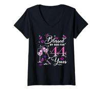Femme Blessed by God for 44 Years Old Women 44th Birthday Queen T-Shirt avec Col en V