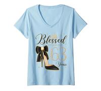Femme Blessed by God for 63 Years Old 63th Birthday Party Queen T-Shirt avec Col en V