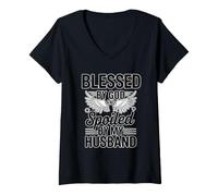Femme Blessed by God Spoiled by My Husband Protected by Both T-Shirt avec Col en V