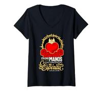Femme Blessed Faith God Cross Bible Verse Mexican Devotion Phrase T-Shirt avec Col en V